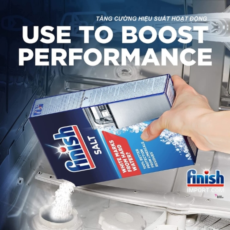 Combo trợ xả Finish tiết kiệm: Muối Finish 1,5kg (làm mềm nước) + Nước làm bóng Finish 800ml (hỗ trợ khô và làm bóng thủy tinh).